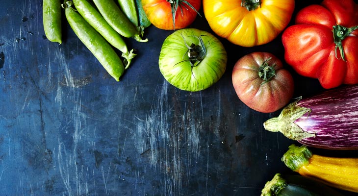 healthy fruits and vegetables no chalkboard background